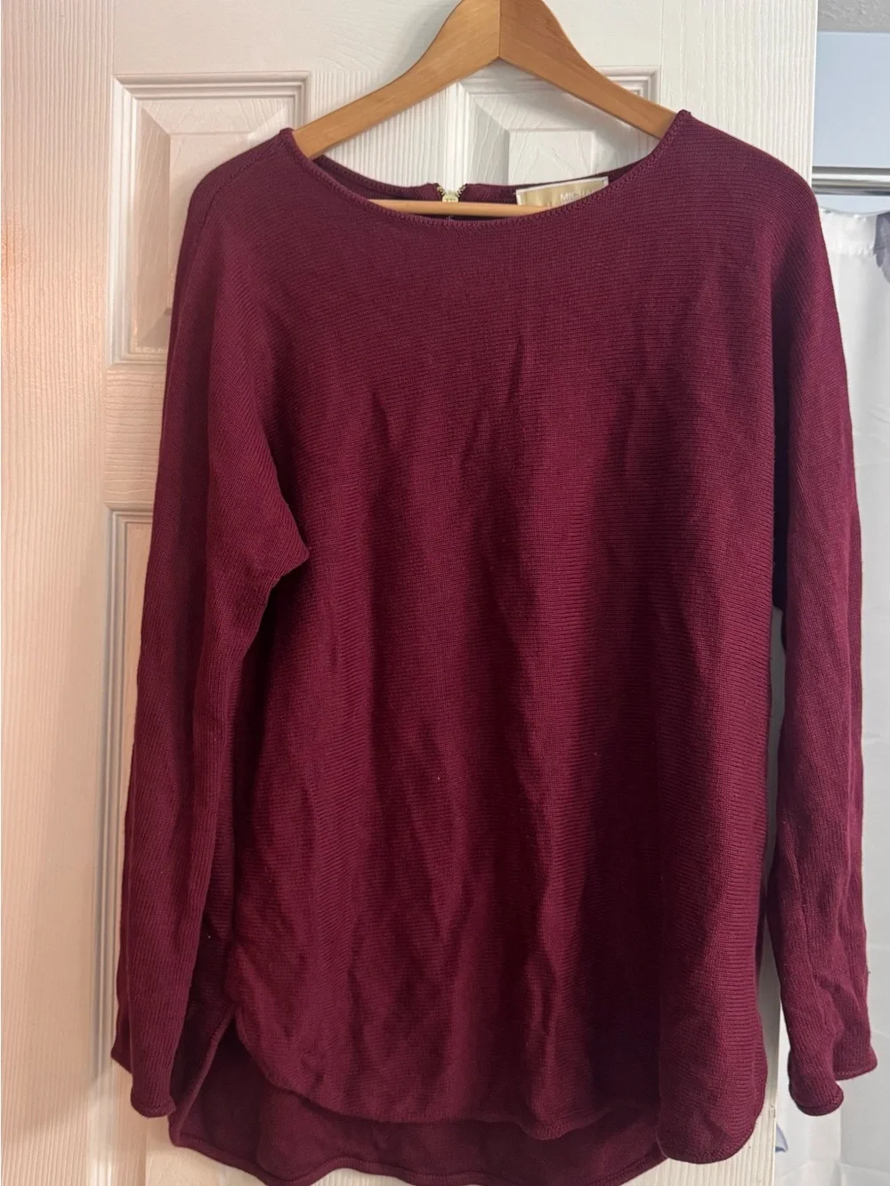 Michael Kors Long Sleeve Boatneck Top in Deep Burgundy